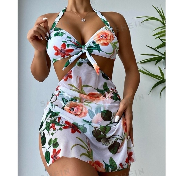 SHEIN Swim Halter Bikini Set With Beach Skirt - Picture 1 of 5